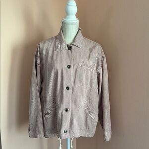 Jennifer Moore Red and Cream Utility Jacket Casual Style Fisherman Grandpacore